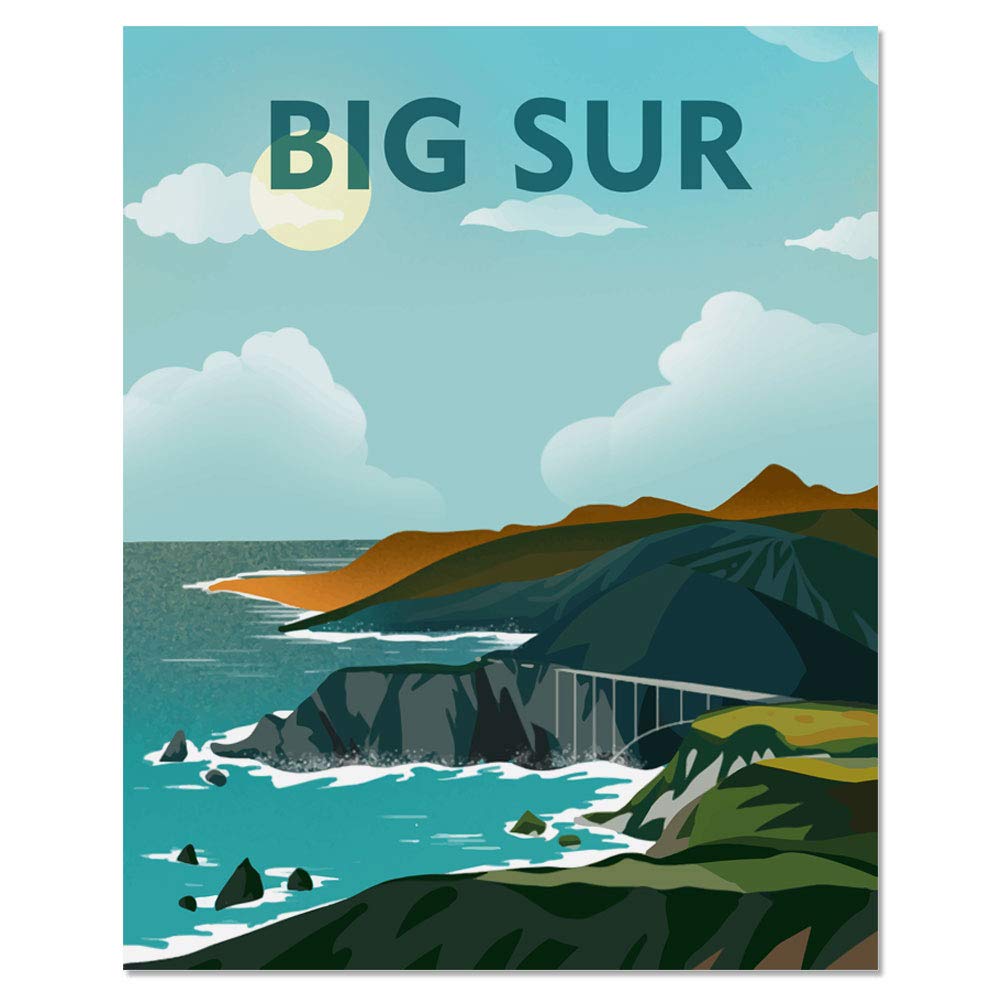 Big Sur California Art Print The Bixby Bridge Big Sur Coast California Minimalist Decor Travel Poster Wanderlust Gift, UNFRAMED 8x10inch