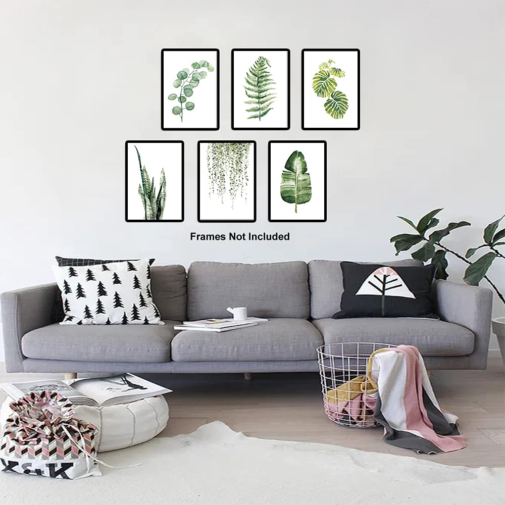 Botanical Wall Art Prints Set of 6 Tropical Leaf,UNFRAMED Farmhouse Home Decor Plant Leaves Pictures 8”x 10” Minimalist Boho Canvas Posters Green Nature Wall Decor for Living Room Bathroom Bedroom