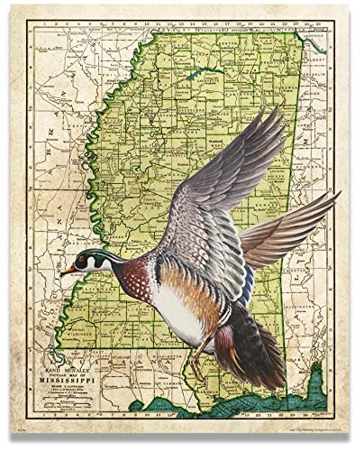 Apple Creek Mississippi State Map Wood Duck Goose Call Hunting Decoy Poster Art Print 11x14 Cabin Wall Decor Pictures