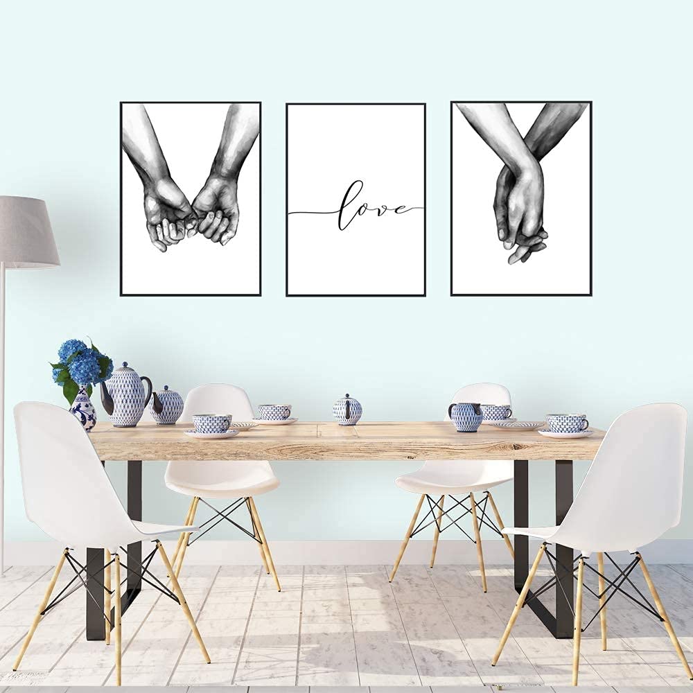 12"x16" Love and Hand in Hand Wall Art Canvas Print Poster, Black and White Sketch Art Line Drawing Decor Simplism Drawing Wall Art For Bedroom Living Room and Home Decor (Unframed)