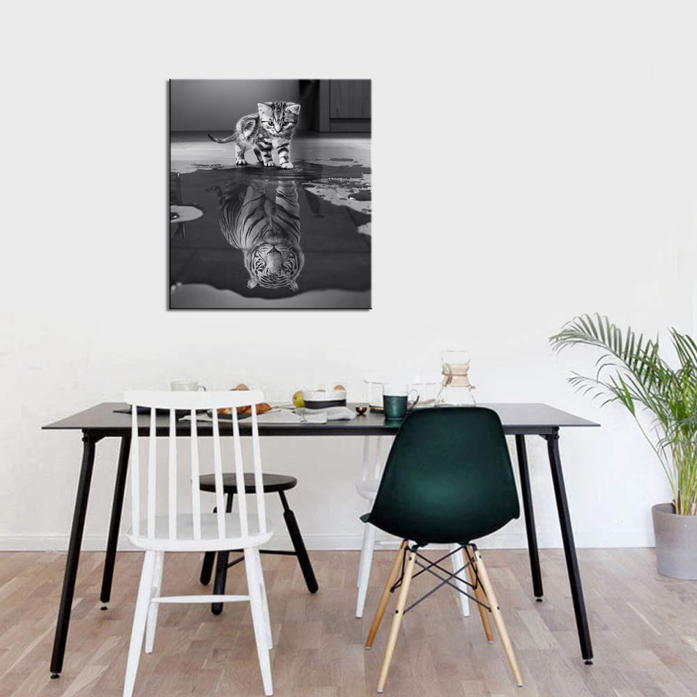 wall art for office motivational posters Small Cat Pictures Big Tiger Canvas Painting Mindset is Everything Print Poster Artwork Wooden Home Decor for Living Room Bedroom Office