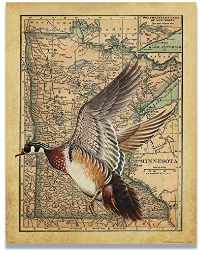 Apple Creek Minnesota State Map Wood Duck Goose Call Hunting Decoy Poster Art Print 11x14 Cabin Wall Decor Pictures