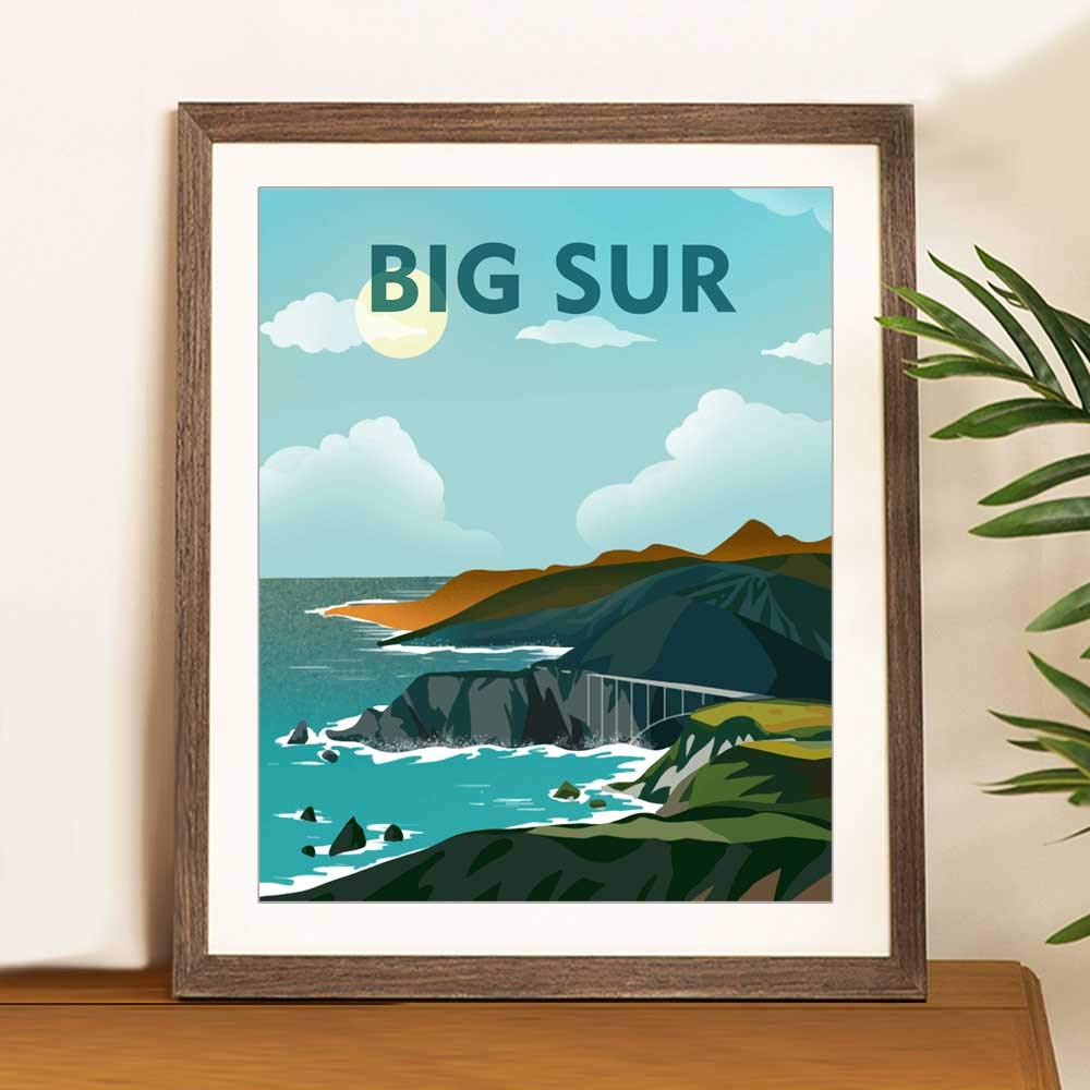 Big Sur California Art Print The Bixby Bridge Big Sur Coast California Minimalist Decor Travel Poster Wanderlust Gift, UNFRAMED 8x10inch