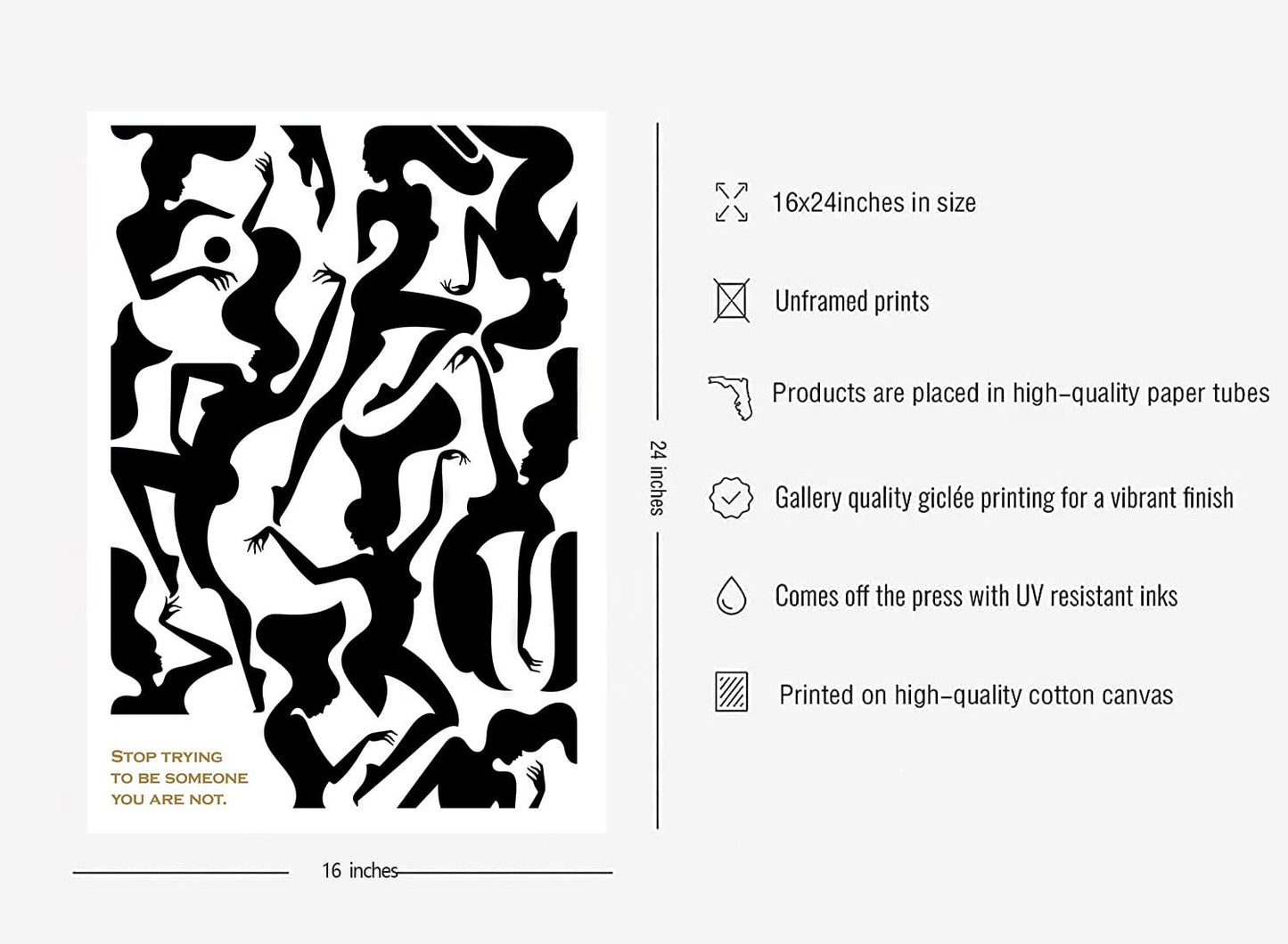 Abstract lines Modern Black and White Woman Canvas Wall Art Boho Minimalist poster Body Shape Art Print Black Women picture Decor for Bathroom Bedroom Living Room 16"*24"Unframed