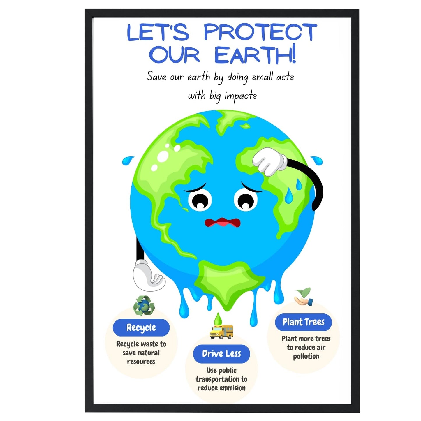 Save the Earth Art Poster. Environment Environmental Art Print Environmental Awareness for Kids, Save the Earth Print, Motivational Poster, Earth Day Eco Activist Art - 11x17 in. LAMINATED - No Frame