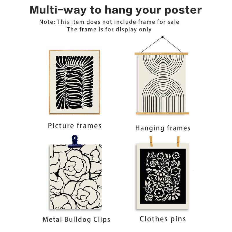 Minimalist Boho Canvas Wall Art Set of 4,Black Beige Flower Leaf Line Art Canvas Painting Pictures, Mid-Century Modern Prints Gallery Wall Posters for Bedroom Living Room Bathroom Boho Room