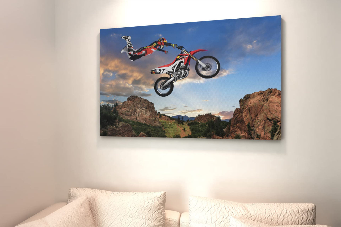 Motocross Rider Freestyle Stunt Modern Decor for Room Bedroom Man Cave Playroom Dirt Bike Poster for Teens and Boy Room Decor Extreme Sports Wall Art Men Gift Cool Wall Decor Art Print Poster 18x12