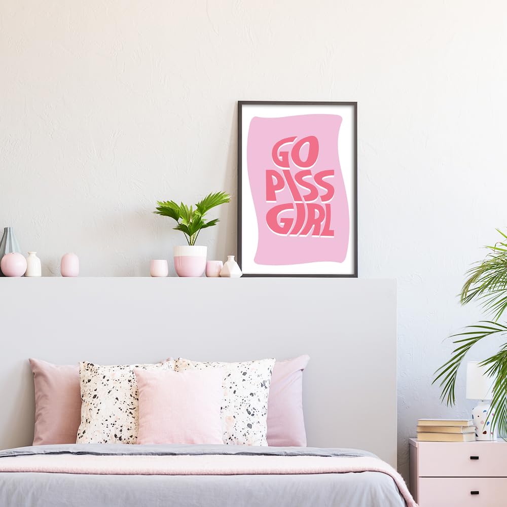 DFAIUY Go Piss Girl Poster Wall Art | Trendy Poster Wall Art Pink Aesthetic Decor Print Painting Home Decor Pop Culture Art Funny Cute Decor Bathroom Toilet 12x16in Unframed
