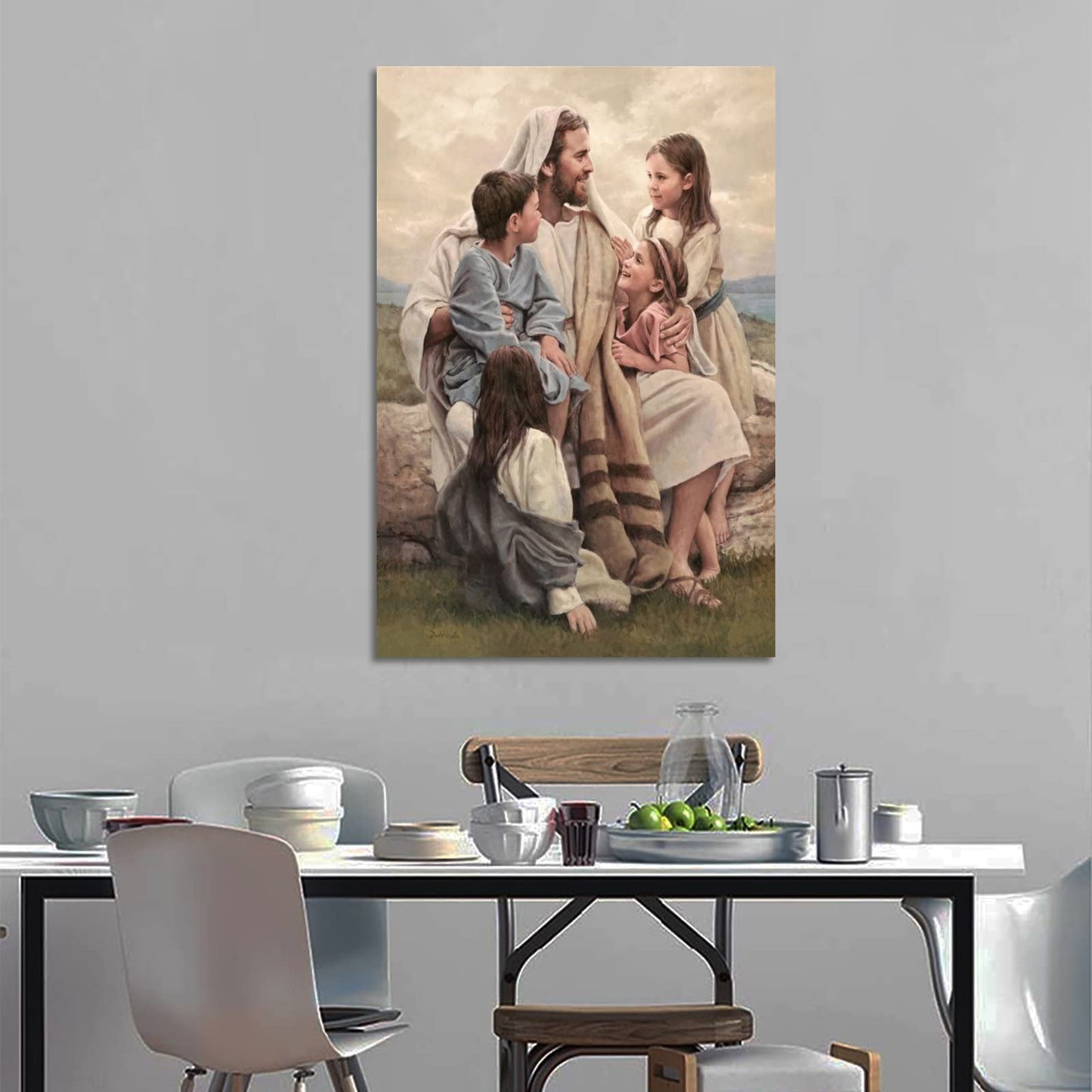 ZTJ Jesus Blesses The Children Canvas Art Poster and Wall Art Picture Print Modern Family Bedroom Decor Posters 08x12inch(20x30cm)