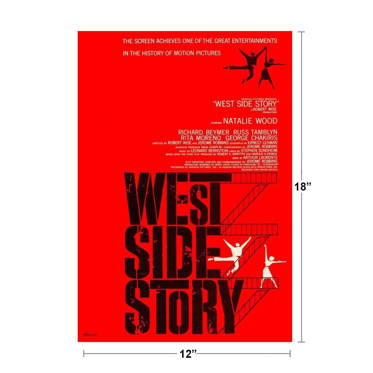 West Side Story 1961 Retro Vintage Movie Poster Musical Poster Leonard Bernstein Natalie Wood Poster Movie Theater Decor Classic Movie Posters Living Room Cool Wall Decor Art Print Poster 12x18