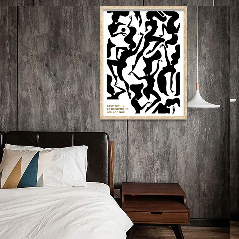 Abstract lines Modern Black and White Woman Canvas Wall Art Boho Minimalist poster Body Shape Art Print Black Women picture Decor for Bathroom Bedroom Living Room 16"*24"Unframed