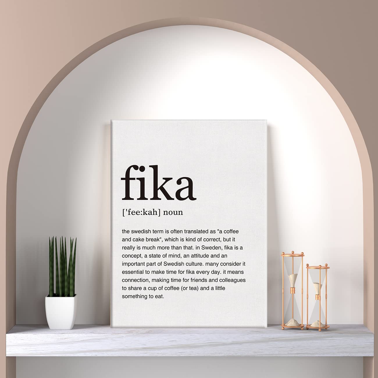 LEXSIVO Fika Definition Print Canvas Wall Art Home Office Decor Modern Minimalist Painting 12x15 Canvas Swedish Poster Framed Ready to Hang Artwork
