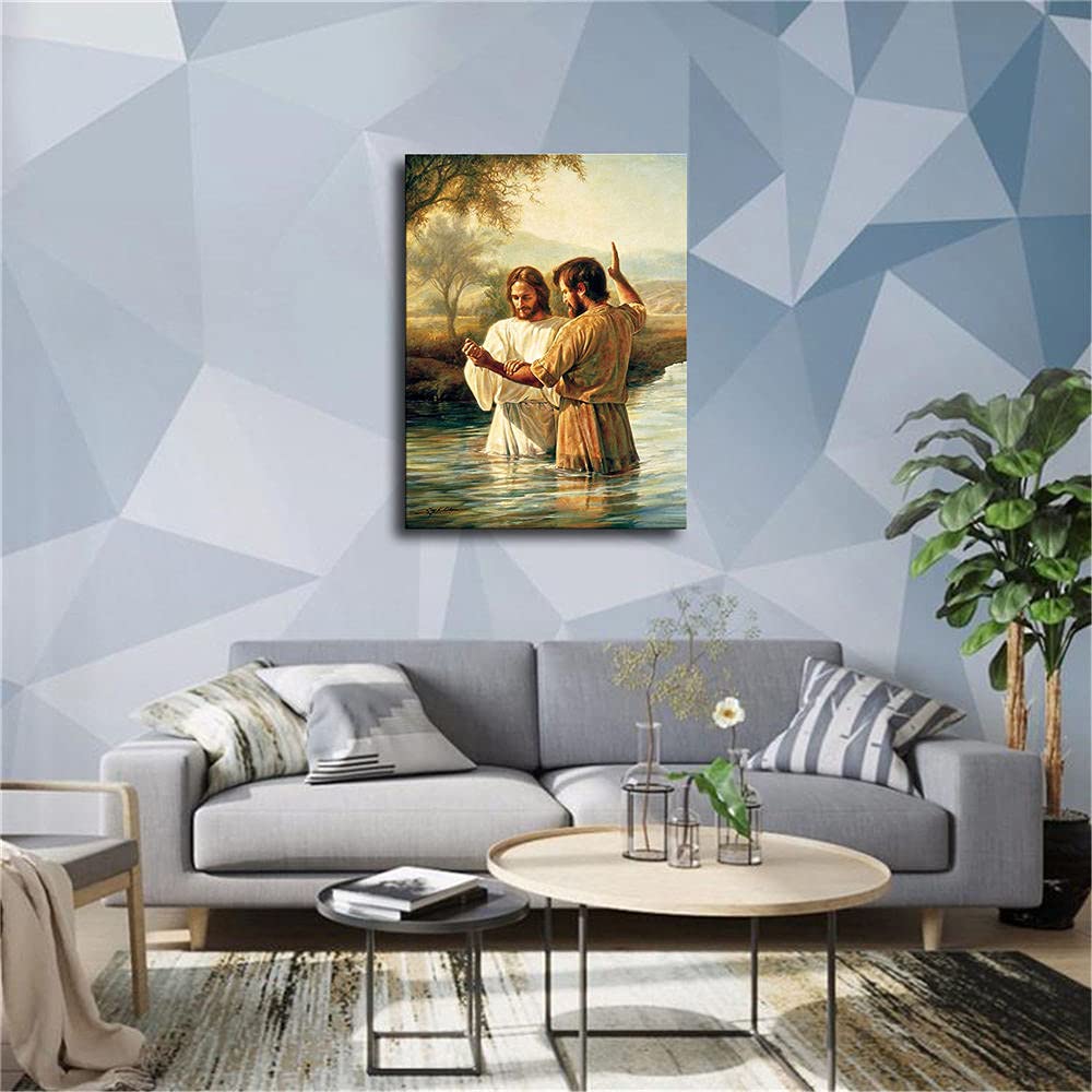 WRR Baptism of Jesus Christ Poster Picture Canvas Wall Art Print Christianity Jesus Home Room Decor (12x16inch-NoFramed,2)