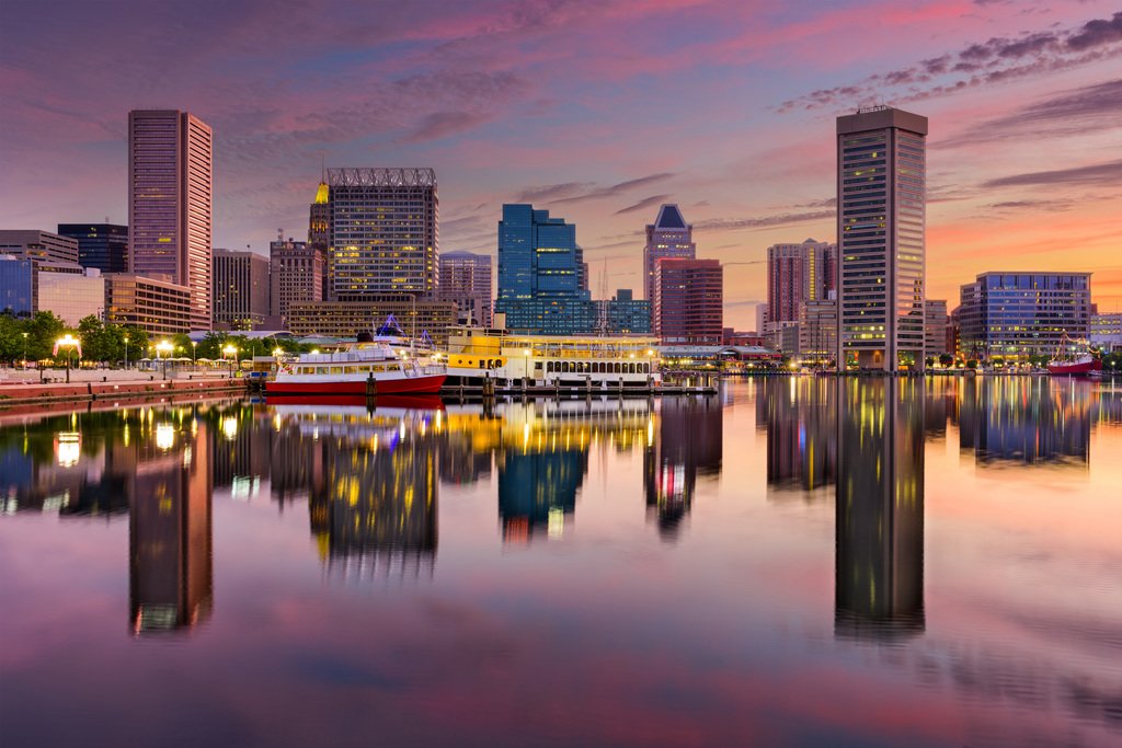 Baltimore Inner Harbor Reflecting Skyline Sunset Photo Cool Wall Decor Art Print Poster 18x12