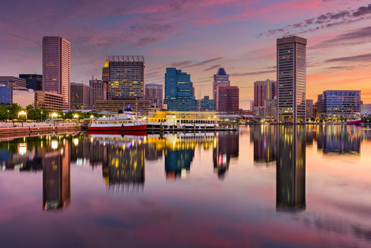 Baltimore Inner Harbor Reflecting Skyline Sunset Photo Cool Wall Decor Art Print Poster 18x12
