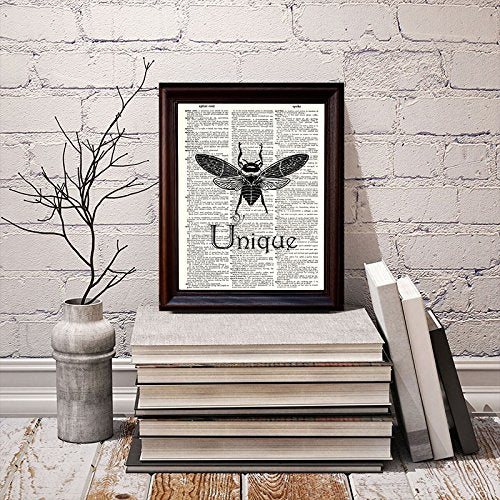 Bee Unique - Play on Words/Inspirational Quote - Printed on Upcycled Vintage Dictionary Paper - 8"x11" Mixed Media Art Poster/Print