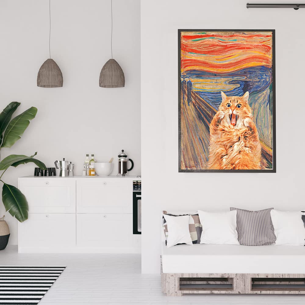 Abstract Edvard Munch Canvas Wall Art Famous Art The Scream Funny Cat Aesthetic Poster Retro Print Paintings Orange Gallery Wall Decor Pictures for Bedroom Living Room 12x16 Inch Unframed