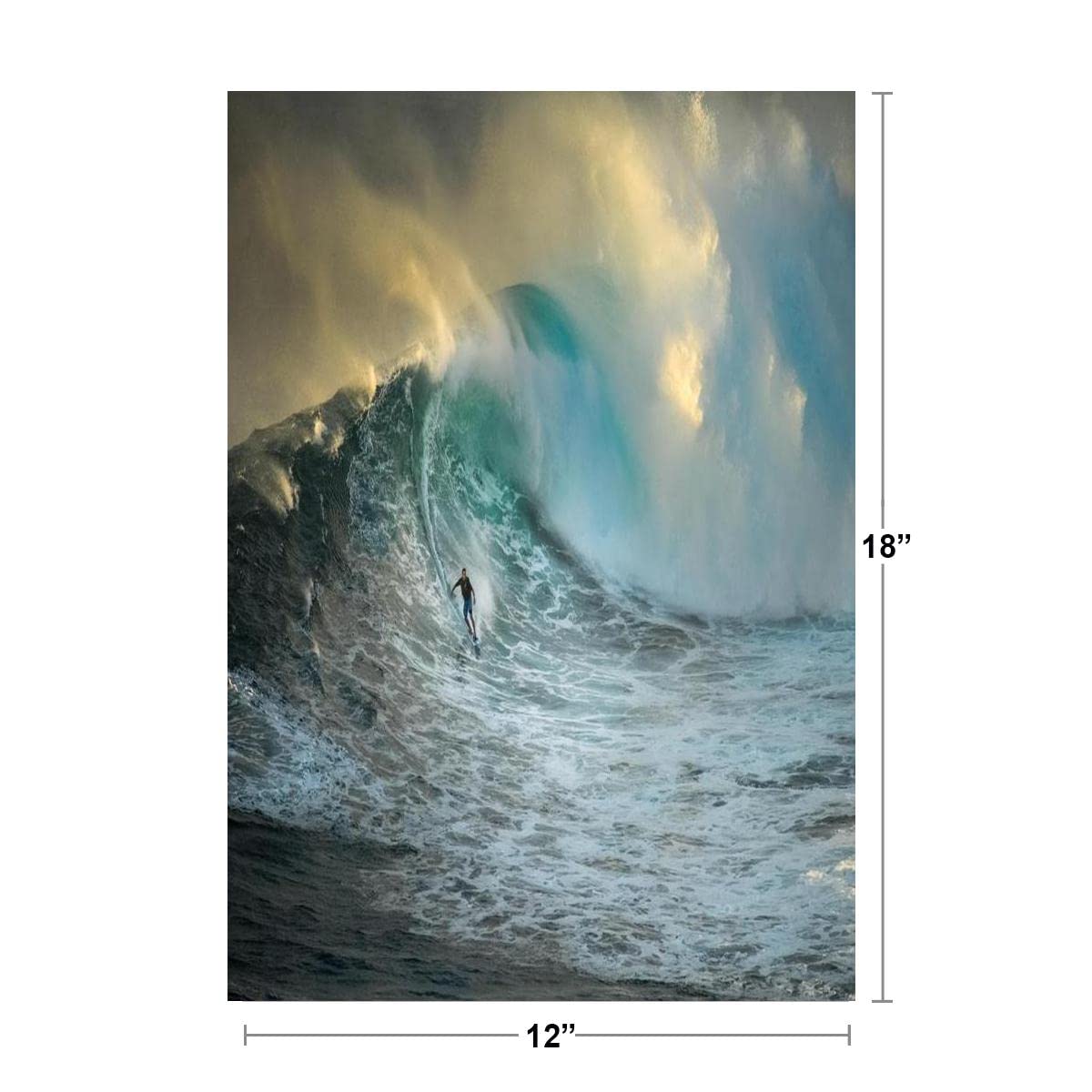 Surfing Poster Surfer On A Big Wave In the Ocean Jaws Beach Hawaii Hawaiian Waves Photo Photograph Cool Photo Sunset Palm Landscape Pictures Scenic Scenery Cool Wall Decor Art Print Poster 12x18