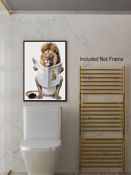 UOMHFRVE Funny Bathroom Canvas Wall Art Cute Lion In Toilet Reading Newspaper Aesthetic Posters Vintage Animal Print Modern Farmhouse Wall Decor for Bathroom 12x16in Unframed