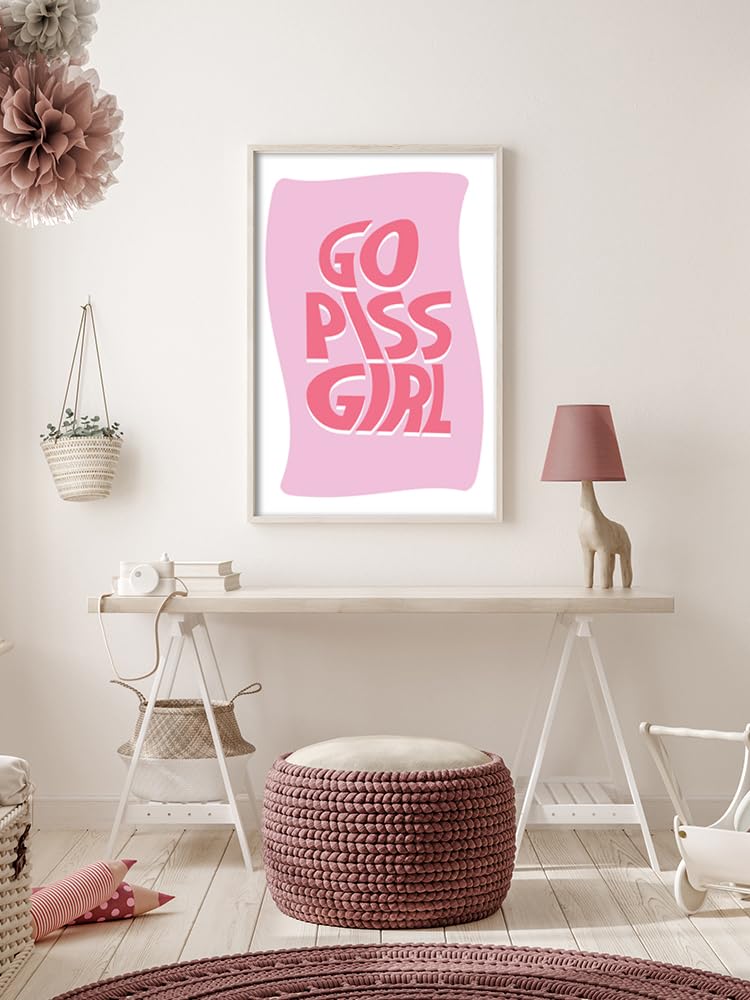 DFAIUY Go Piss Girl Poster Wall Art | Trendy Poster Wall Art Pink Aesthetic Decor Print Painting Home Decor Pop Culture Art Funny Cute Decor Bathroom Toilet 12x16in Unframed