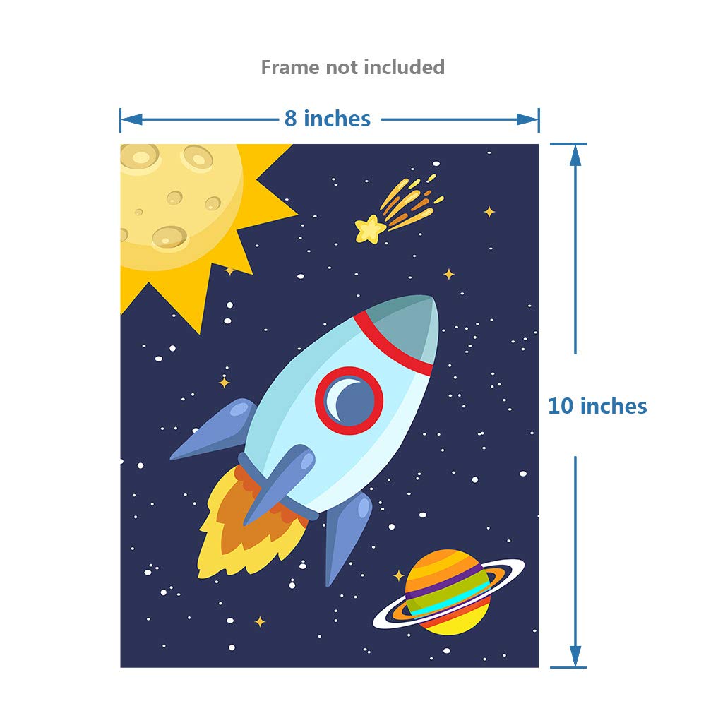 heshengzaixian Dinosaur Wall Art Posters, Space Wall Decor for Boys Bedroom,Gift for Kids, Astronaut Decorate,Solar System Painting for Nursery Classroom, Set Of 4 Unframed(8X10inch,)