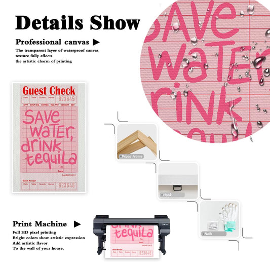 Oulores Funny Pink Guest Check Canvas Wall Art Preppy Funky Vintage Alcohol Posters for Room Aesthetic Retro Trendy Wall Decor Prints Artwork for Dorm Pub Bar Cart 12x16in Unframed