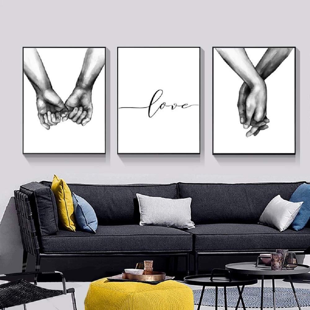 Wall Art for Bedroom Living Room Minimalist Black and White Canvas Print Poster Love Hand in Hand Sketch Art Line Paintings Home Decor (8x10 inches) …