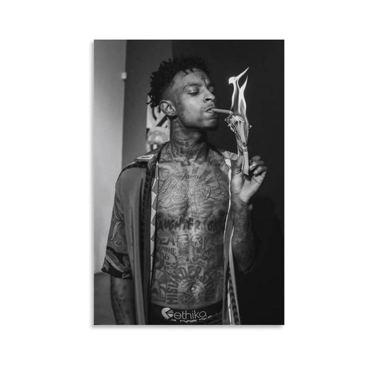 BICHI 21 Savage Poster Posters For Room Aesthetic Canvas Art Poster And Wall Art Picture Print Modern Family Bedroom Decor Posters 12x18inch(30x45cm)