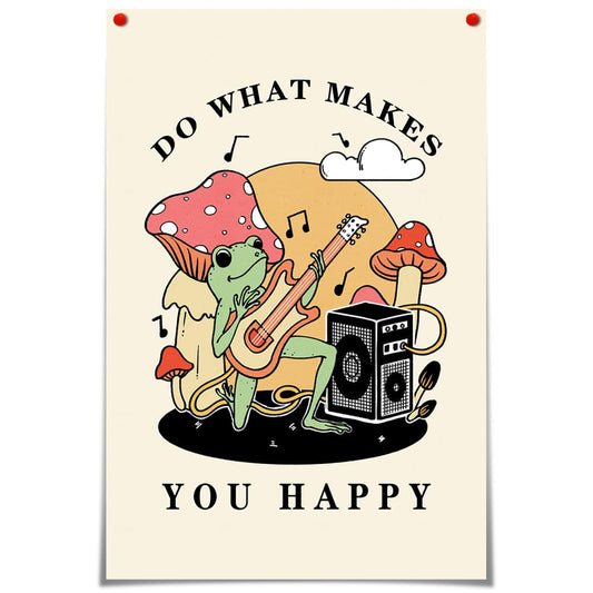 KIJDID Funny Frog Mushroom Do What Makes You Happy Poster Inspirational Quotes Bathroom Canvas Wall Art Uplifting Encouragement Women Print Painting Room Girls Bedroom Decor 12x16in Unframed