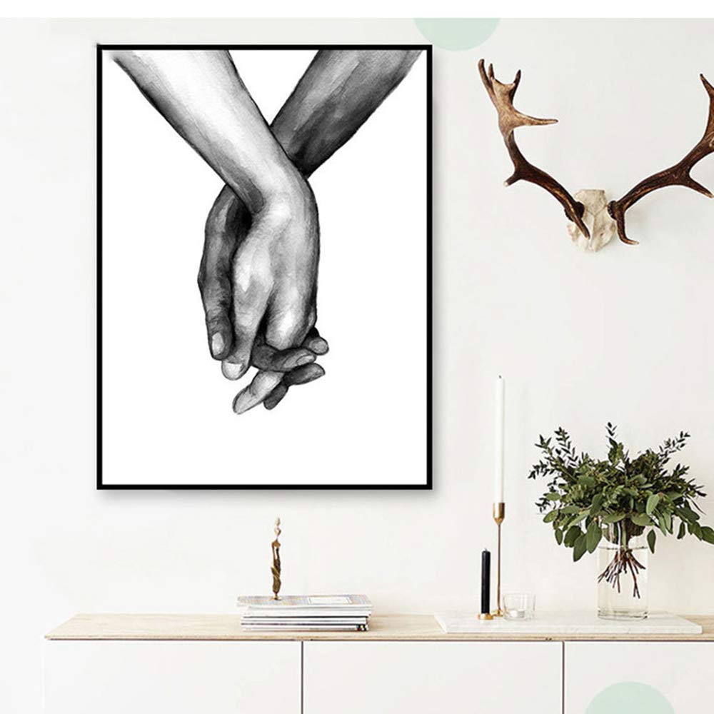 Kiddale Love and Hand in Hand Wall Art Canvas Print Poster,Simple Fashion Black and White Sketch Art Line Drawing Decor for Home Living Room Bedroom Office,Set of 3 Unframed, 12" x16