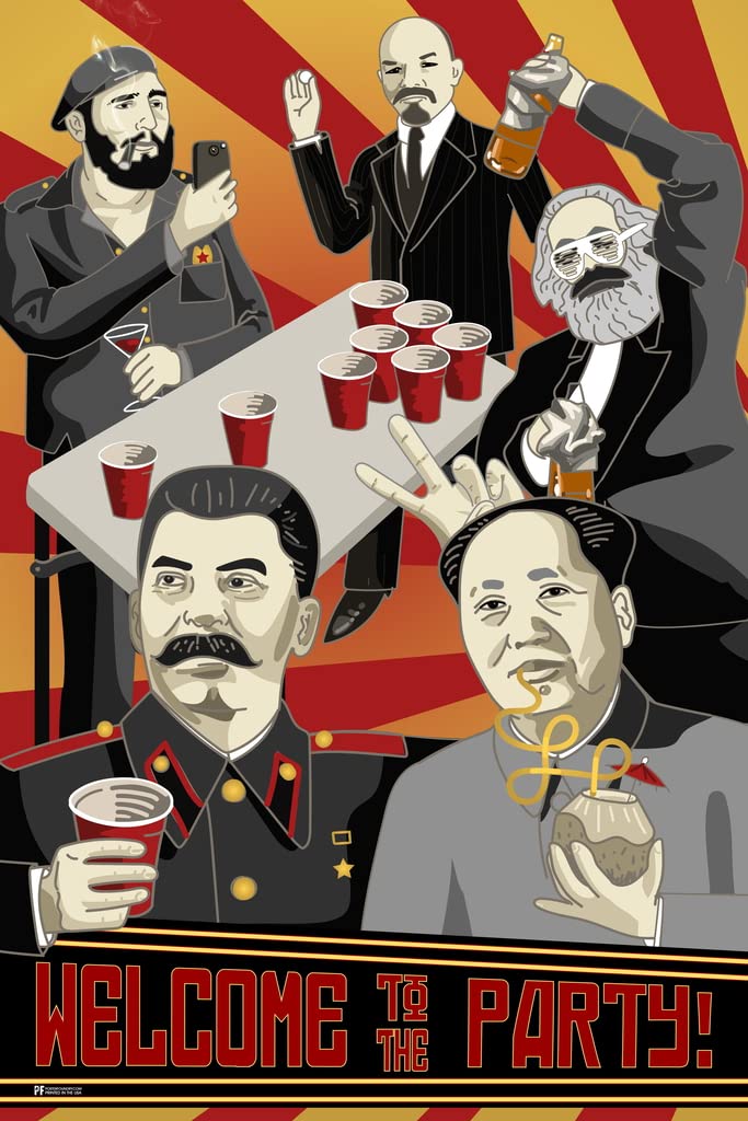 Welcome To The Party Poster Communist Wall Art Soviet Decor Leaders Chairman Mao Stalin Marx Lenin Castro Funny Cold War Propaganda Russian Cool Wall Decor Art Print Poster 12x18