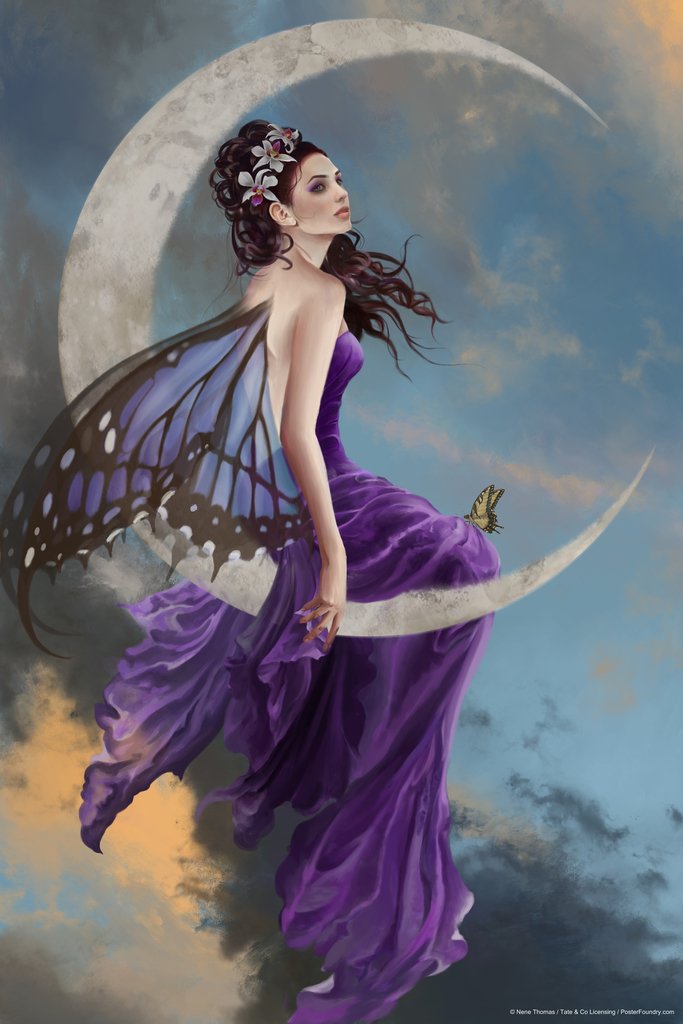 Fairy Core Amethyst Room Decor Grunge Wall Fairycore Cottagecore Poster Aesthetic Room Decor for Teen Girl and Nursery Wall Fairies Moon Sitting Home Office Cool Wall Decor Art Print Poster 12x18