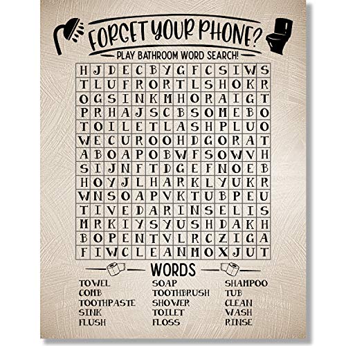 Funny Bathroom Word Search Poster - Unframed 11 x 14 - Restroom Wall Art Decor Print for Home, Apartment, Condo