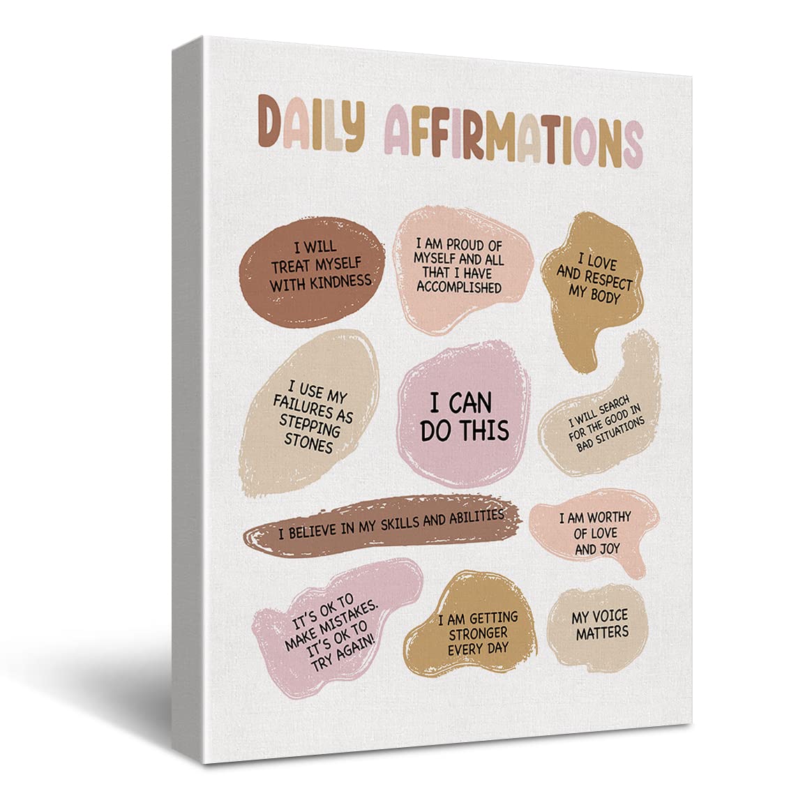 Yuzi-n Boho Daily Affirmations Print Poster Note to Self Mental Health Painting Canvas Wall Art & Tabletop Decoration Home Therapy Office Artwork, Easel & Hanging Hook 12x15Inch