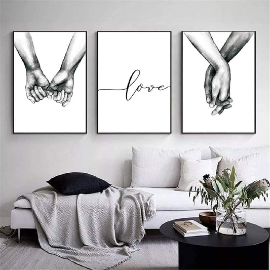 Love and Hand in Hand Wall Art Canvas Print Poster Black and White Sketch Art Line Drawing Decor for Living Room Bedroom (Set of 3 Unframed, 8x10 inches)