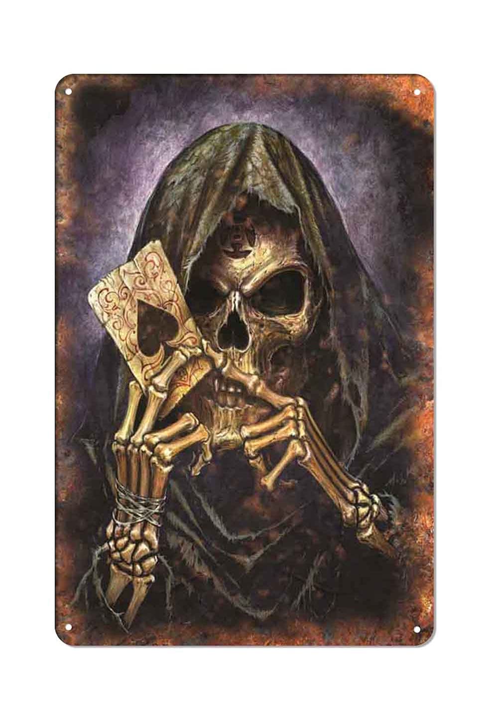 QJ CMJ Destiny Spades Poker Metal Tin Sign Vintage Chic Art Decoration Wall Art Print Poster Wall Decoration for Garage Home Club Bar Coffee BBQ Shop 8 x 12 Inches