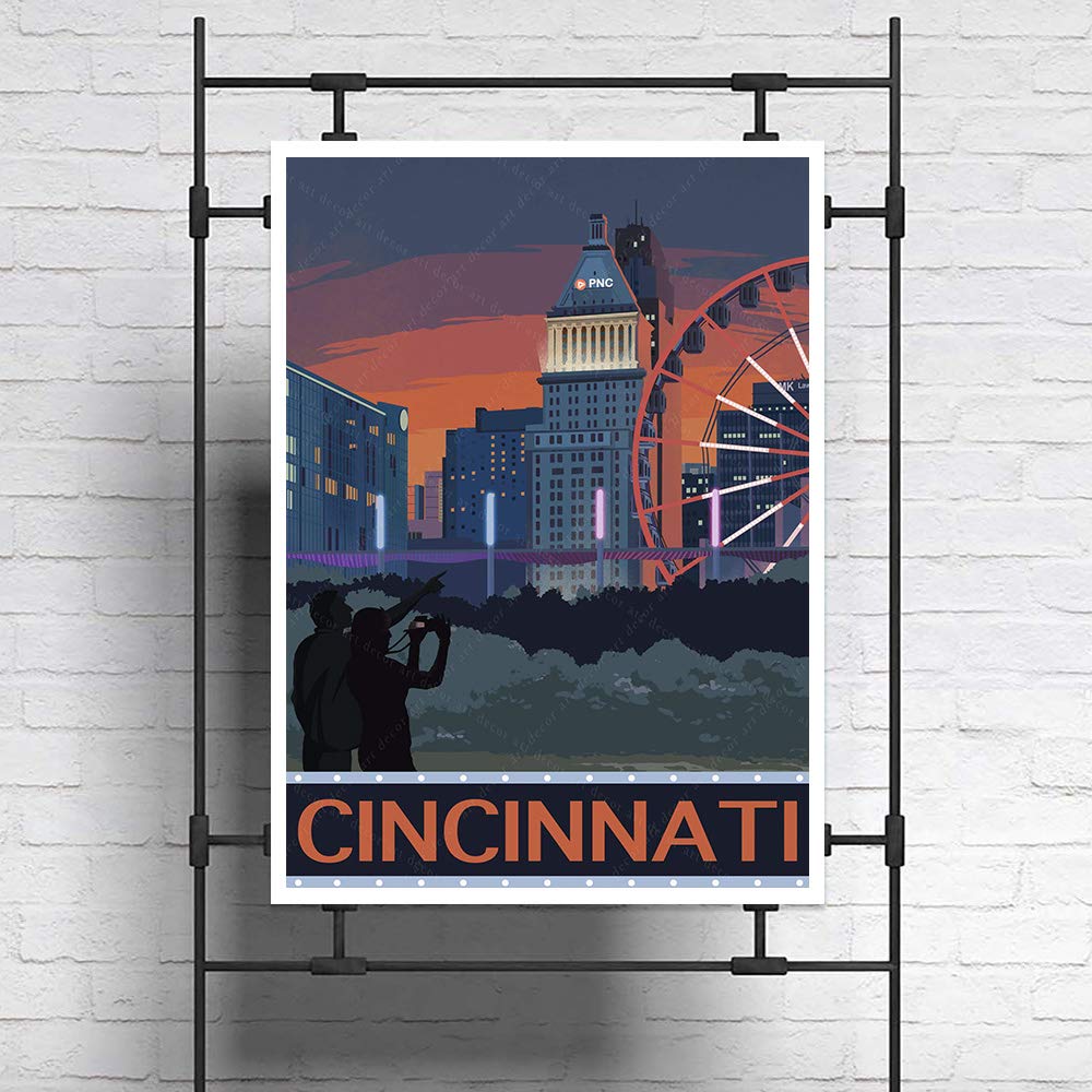 xtvin USA Cincinnati Ohio America Vintage Travel Poster Art Print Canvas Painting Home Decoration Gift (12X18 inch)