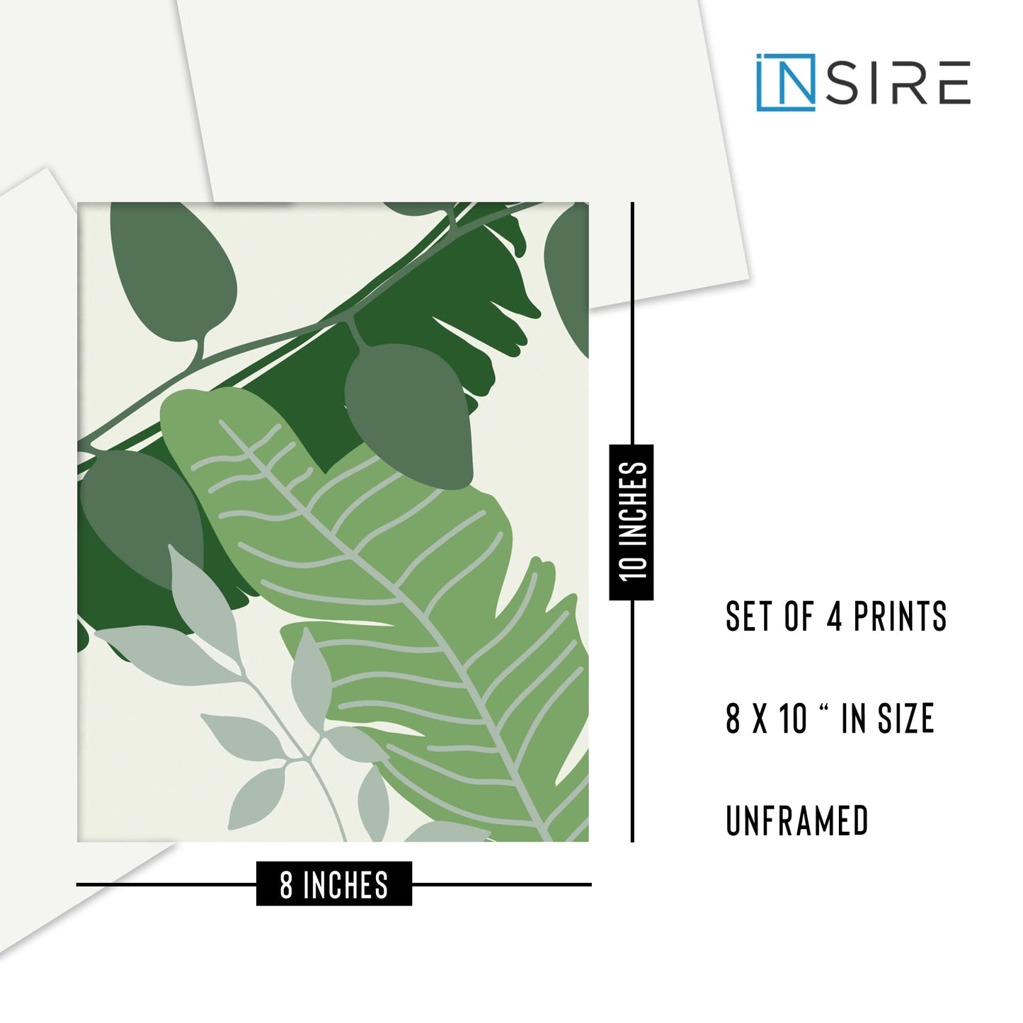 Insire Boho Wall Art Plant Wall Art - Plant Pictures Wall Art - Set of 4 Plant Art Botanical Wall Art Botanical Prints, Green Wall Art Boho Plants Boho Art Plant Poster Green Abstract (8x10) Unframed