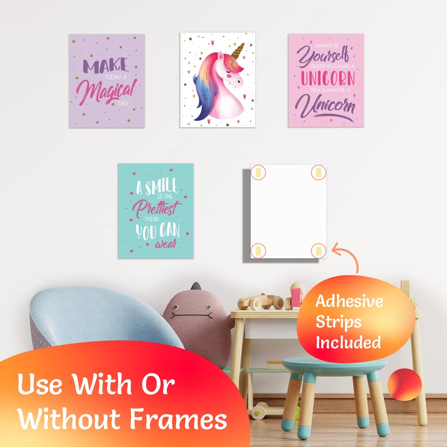 Unicorn Wall Decor - Unicorn Pictures Wall Decor Set Of 8 - Unicorn Wall Art Unframed - Rainbow Pictures Wall Art 8x10 - Easy To Decorate - Unicorn Art Prints - Unicorn Poster - Girls Wall Art