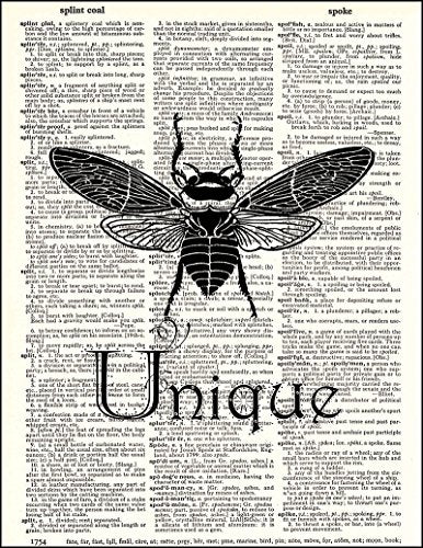 Bee Unique - Play on Words/Inspirational Quote - Printed on Upcycled Vintage Dictionary Paper - 8"x11" Mixed Media Art Poster/Print