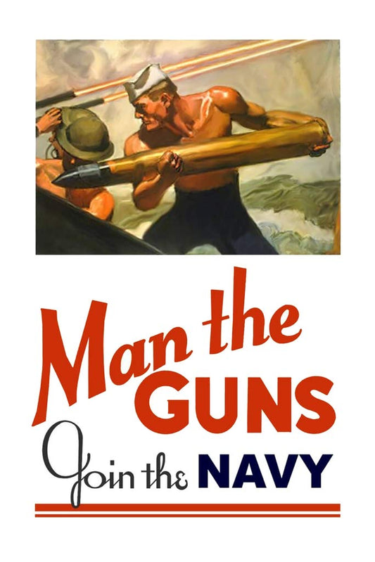 Man the Guns Join The Navy Vintage World War II Reprint Cool Wall Decor Art Print Poster 12x18
