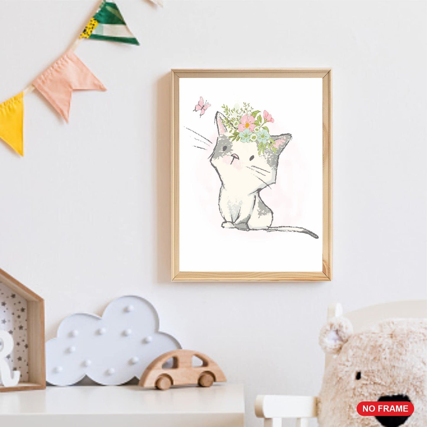 Batuba Design - UNFRAMED Set of 4 Nursery Cat Prints, Set of 4, Animal Signs, Watercolor Kitten Butterfly Flowers, Girl poster art, Gift Kids, Wall art, Sweet Cats Poster, Cat Poster for Nursey Room,