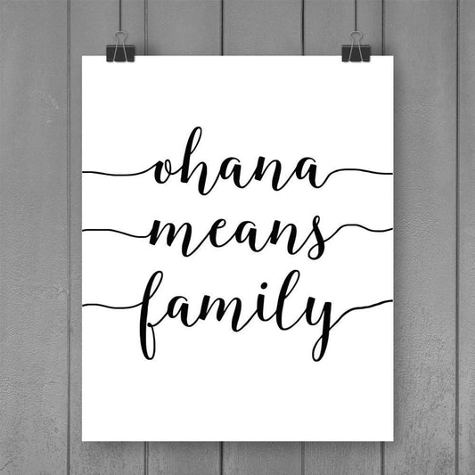 ZLKAPT ohana means family Wall Art Motivational Quote Black and White family art Print Nursery Inspirational Kids Room Poster 8x10 InchesNo Frame