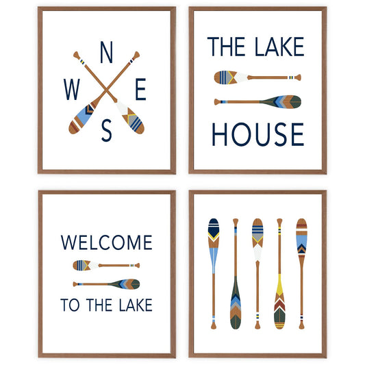VNWEK Lake House Decor,Lake Themed Decor,Lake Wall Art,Lake House Decor For The Home,Welcome To The Lake House Wall Art Poster Prints Unframed 8”x10”Set Of 4