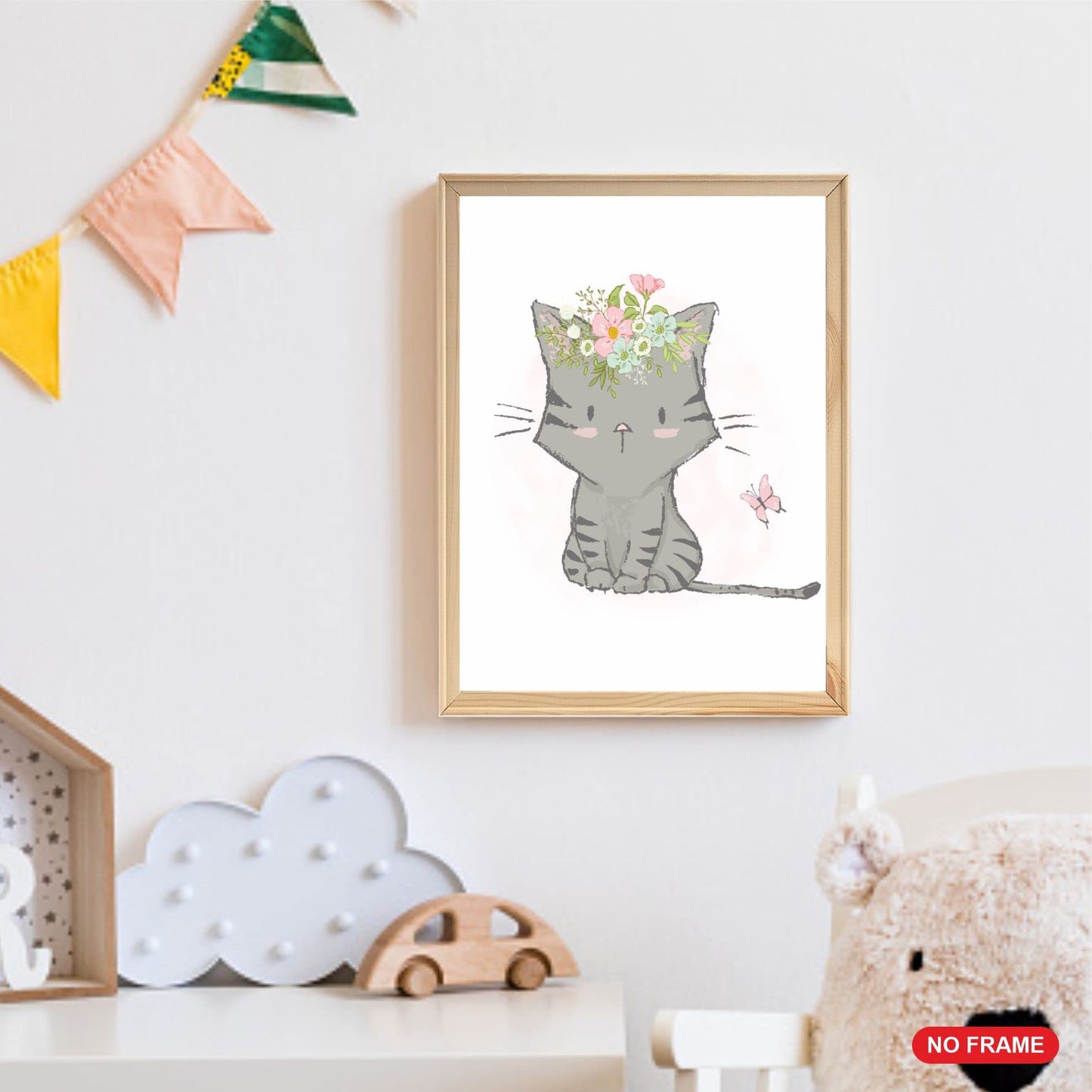 Batuba Design - UNFRAMED Set of 4 Nursery Cat Prints, Set of 4, Animal Signs, Watercolor Kitten Butterfly Flowers, Girl poster art, Gift Kids, Wall art, Sweet Cats Poster, Cat Poster for Nursey Room,