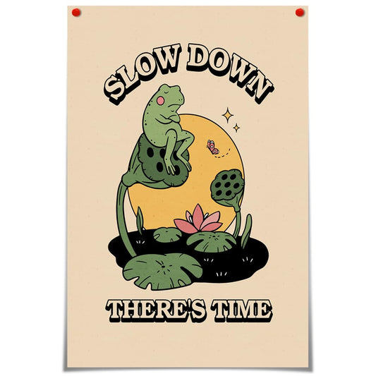 NAVIWEEK Vintage Frog Posters Wall Art Prints,SLOW DOWN THERE S TIME Cute Frog Wall Art Decor,Frog Decor for Bedroom,lotus Creativity Wall Canvas Prints 12x16 in Unframed