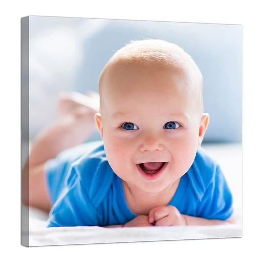 QIXIANG Custom Canvas Prints Baby Photo Frame 8"x8" Personalized Customized Family Picture Poster for Room Decor Ready to Hang (8"x8"(20x20cm) Frame)