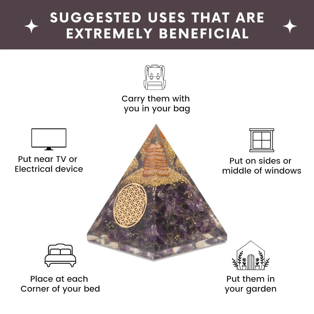 Agate Mart Amethyst Orgonite Pyramid Crystals Pyramid for Positive Energy And Meditation Yoga Positive Energy Crystal That Promotes Wealth, Prosperity and attracts Success