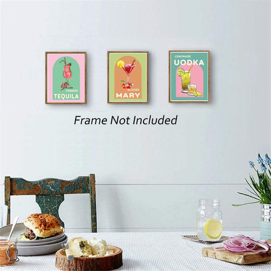 Colorful Wine Glass Art Print- Watercolour Alcohol Cocktail Prints-Cocktail Drink Print Set,Set of Kitchen Prints,Bar Cocktail Posters Perfect for Kitchen or Bar Decoration,Set of 6,No Frame,8"x10"