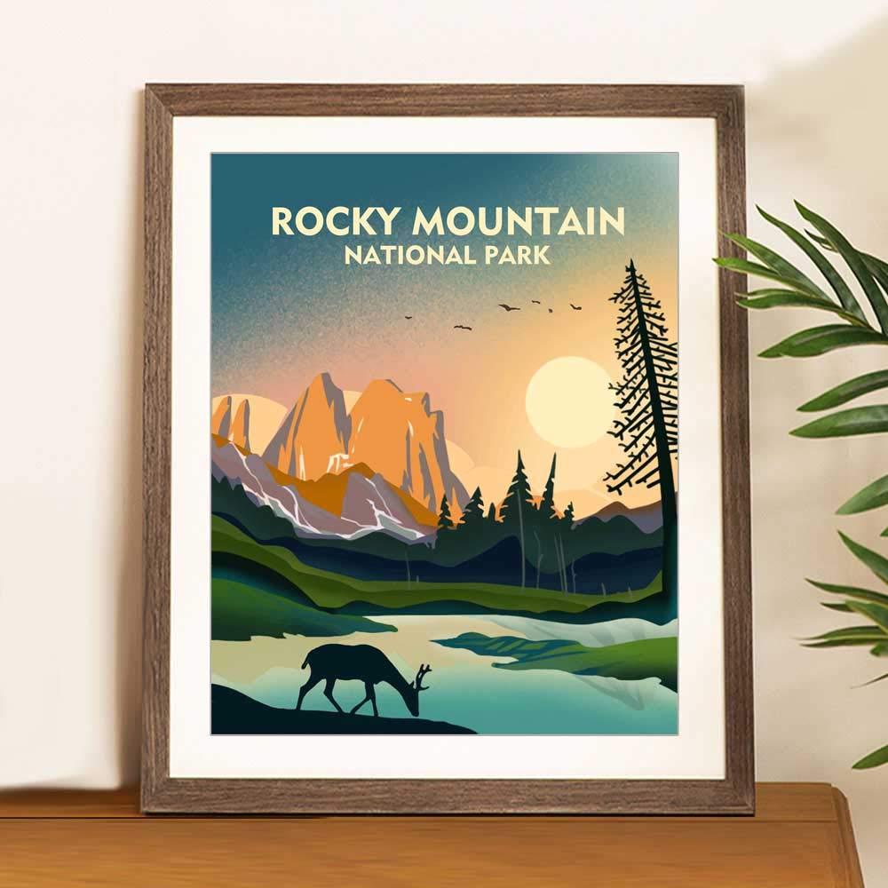 Rocky Mountain National Park Travel Wall Art Rocky Mountain Art Print Travel Poster Wanderlust Gift, UNFRAMED (8x10 inch)